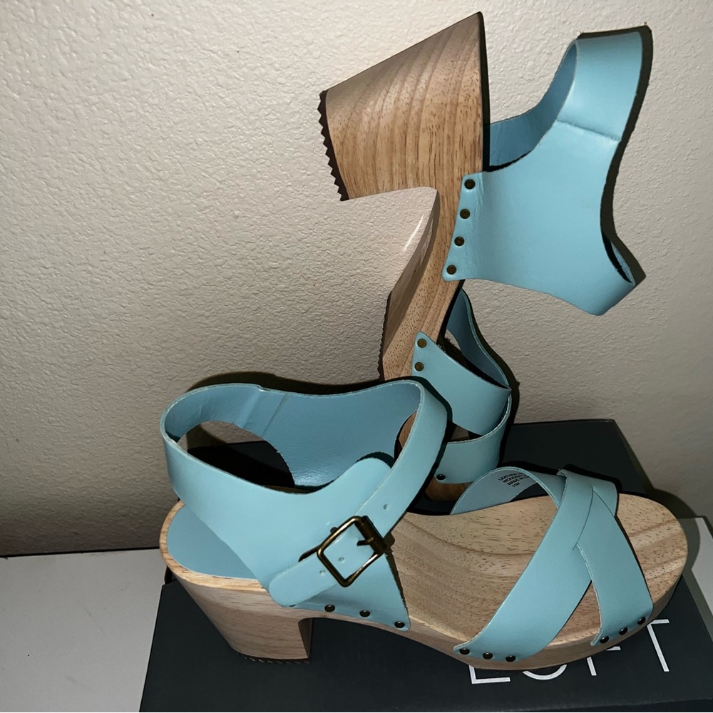 LOFT Light Blue Wooden Heel Clog/Sandals NEW